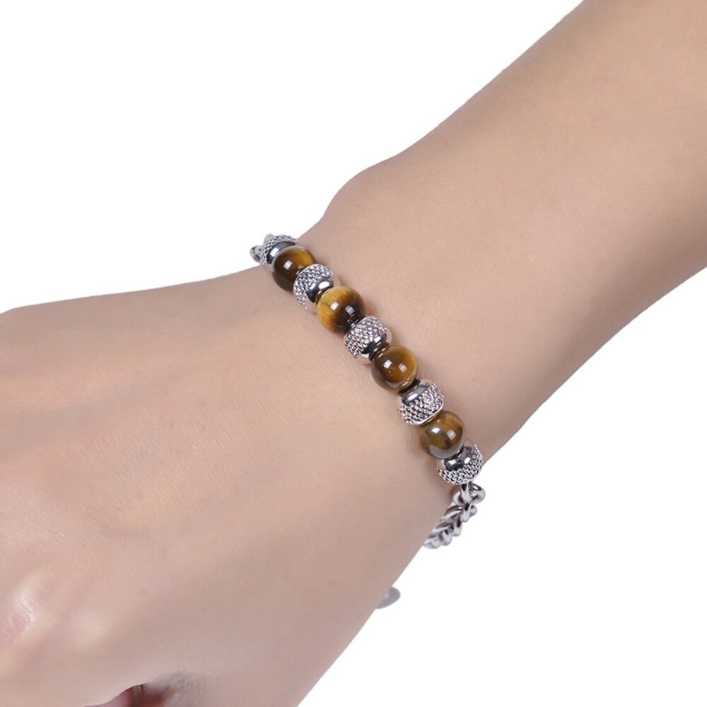 3/$35 Men's Tiger Eye & Hematite Stone Bead Bracelet Stainless Steel Chain